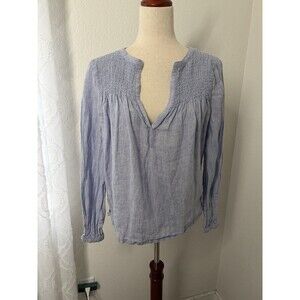 Cynthia Rowley Women’s M 100% Linen V-Neck Peasant Blouse Pullover Minimal Beach